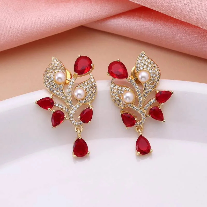 Red & Pearl Stone Earrings